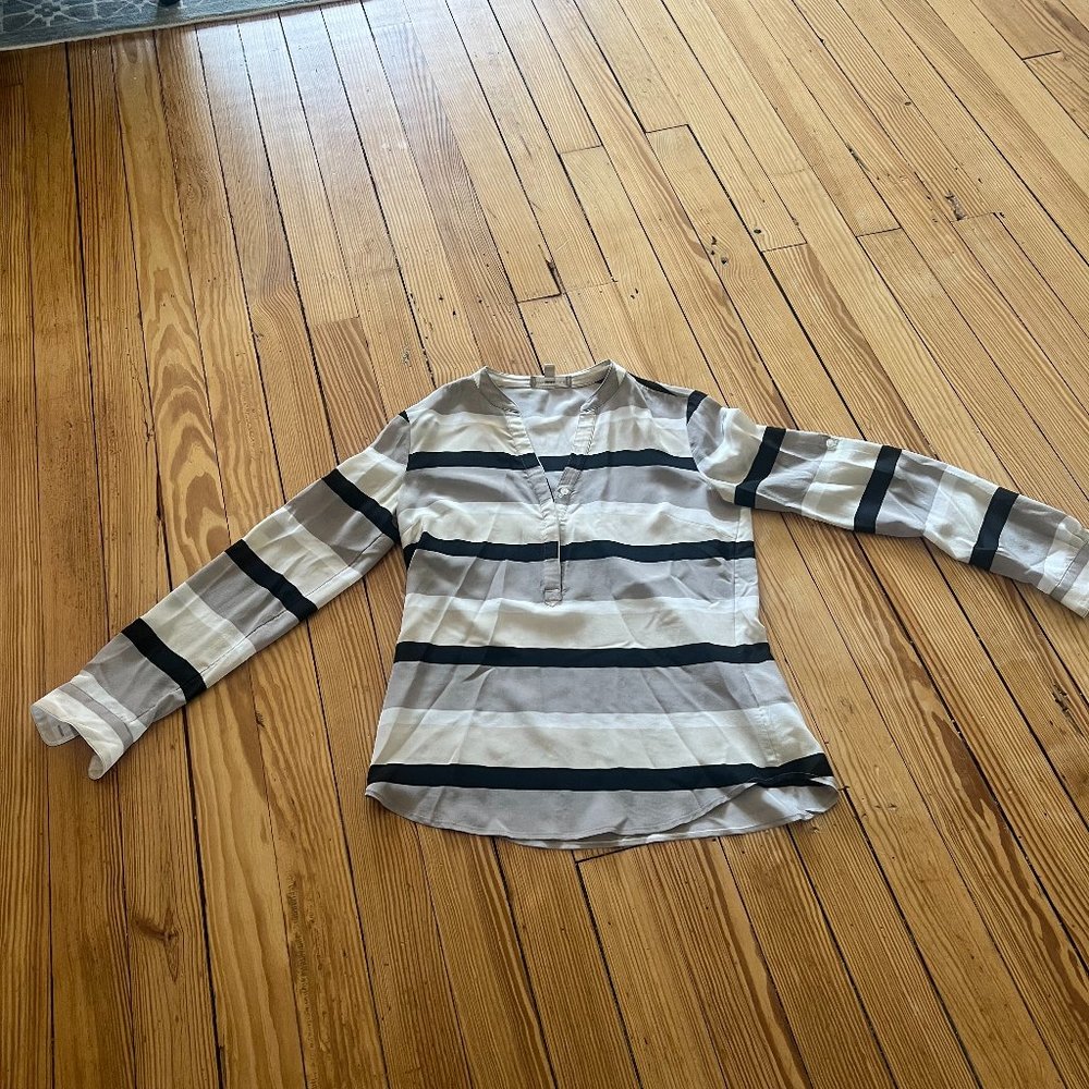 Banana Republic Striped Silk Popover Blouse Taupe novelty - S